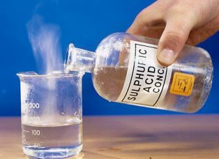 Add concentrated sulfuric acid to water - not the other way round - in order to dilute it. (Image from Andrew Lambert Photography/Science Photo Library)